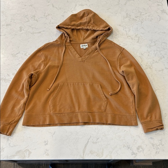 Pact Organic Cotton Hoodie Cropped Pullover Light Brown Womens XXL EUC - Picture 4 of 10